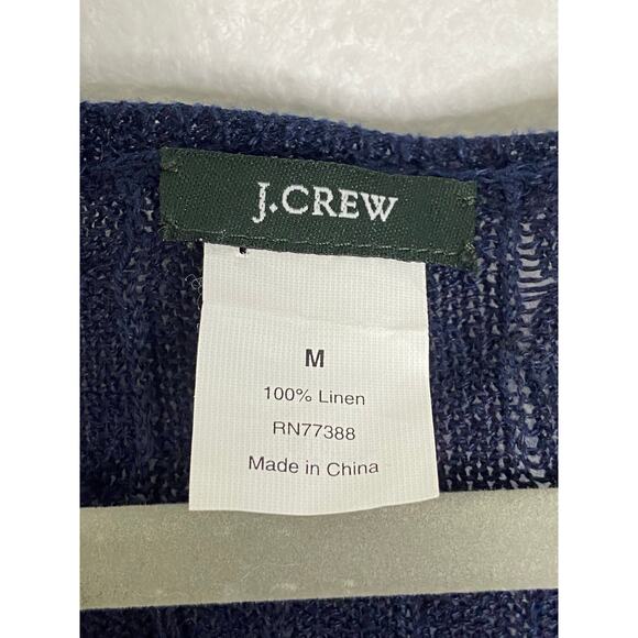 J. Crew 100% Linen Cable Knit V Neck Sweater Pullover Lightweight Navy Size M - Picture 4 of 6